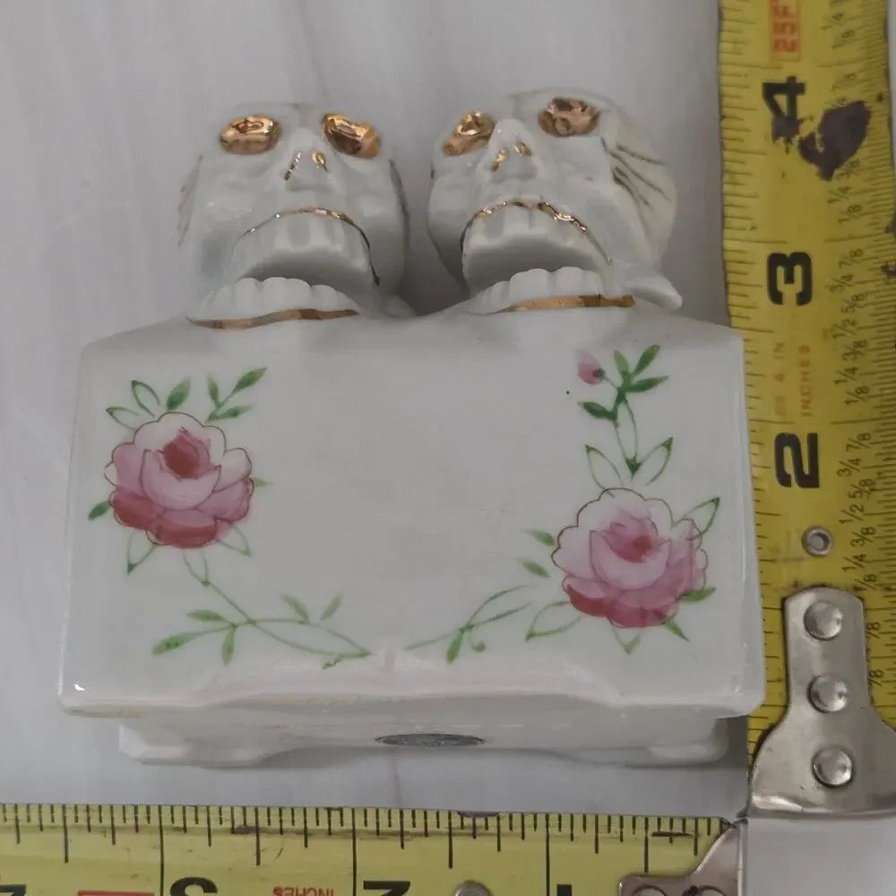 1950s Empress Japan Nodding Skull Salt & Pepper Shakers w/ Base
